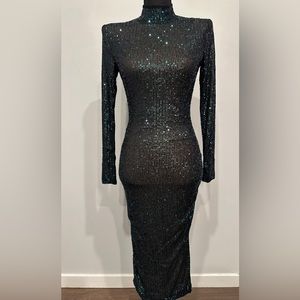 JLUXLABEL Green Galore Sequin High Neck Dress - S